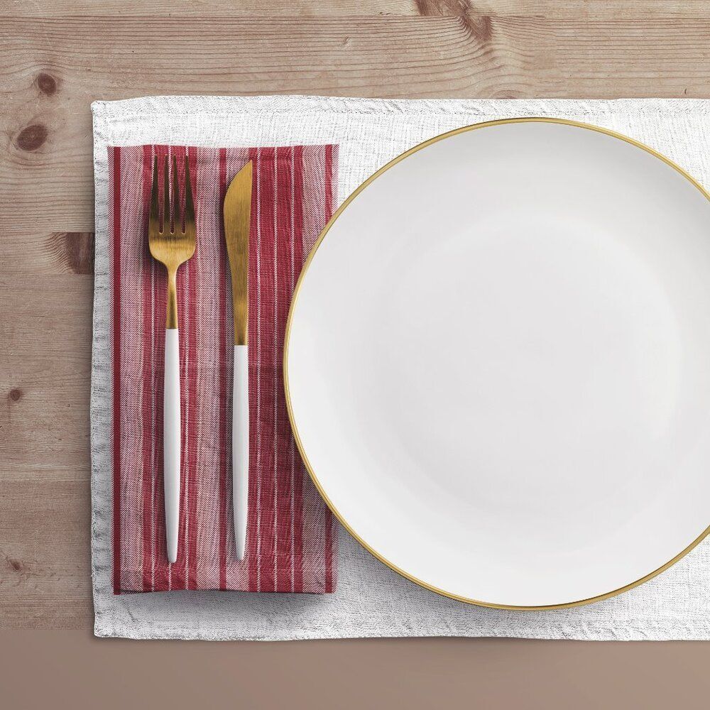 NWT Porter Anna- Crimson & Cream  Cotton Napkin 4-set, Stripe